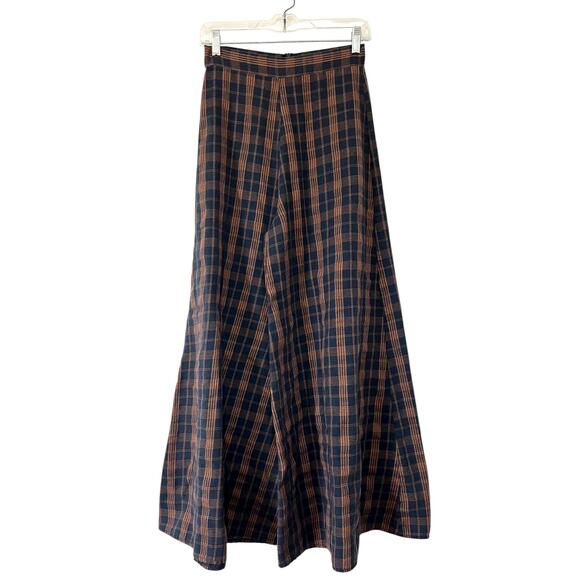 Super Wide Leg Pants Plaid High Waist SHEIN Navy & Tan Womens Size 4 - Picture 3 of 8